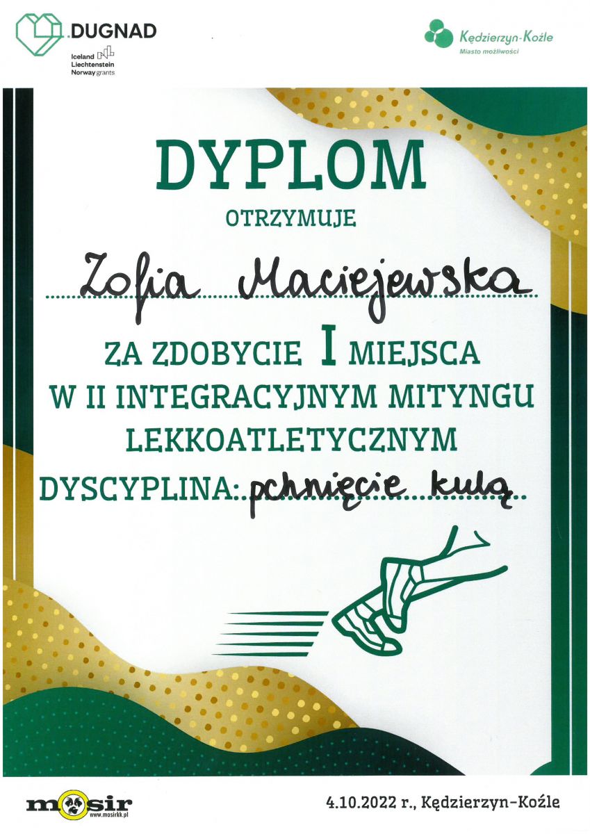 dyplom dla Zofii Maciejewskiej