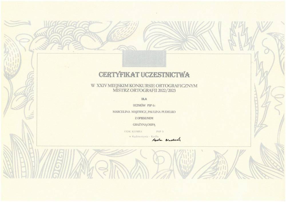 certyfikat uczestnictwa